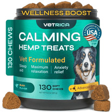 VETRICA Hemp Stress Separation Anxiety Relief Calming Chews for Dogs. 130