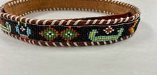 Vintage Native American Seed Bead Belt 38.5  X 1  Eagle Arrows Brown Leather