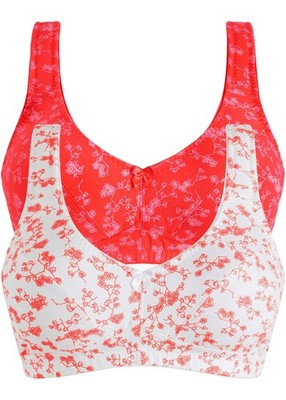 2er Pack BH ohne Bügel Gr. (100) C Weiß Rot Damen-Unterwäsche Neu