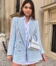 Zara Tweed Boucle Double Breasted Blazer