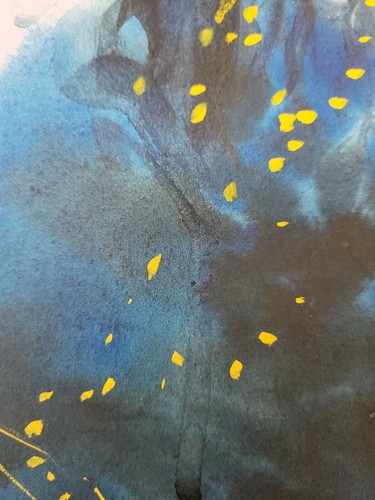 Original Gouache Abstract Woman Portrait in Blue and Yellow By J. M. Johnson - Picture 6 of 8