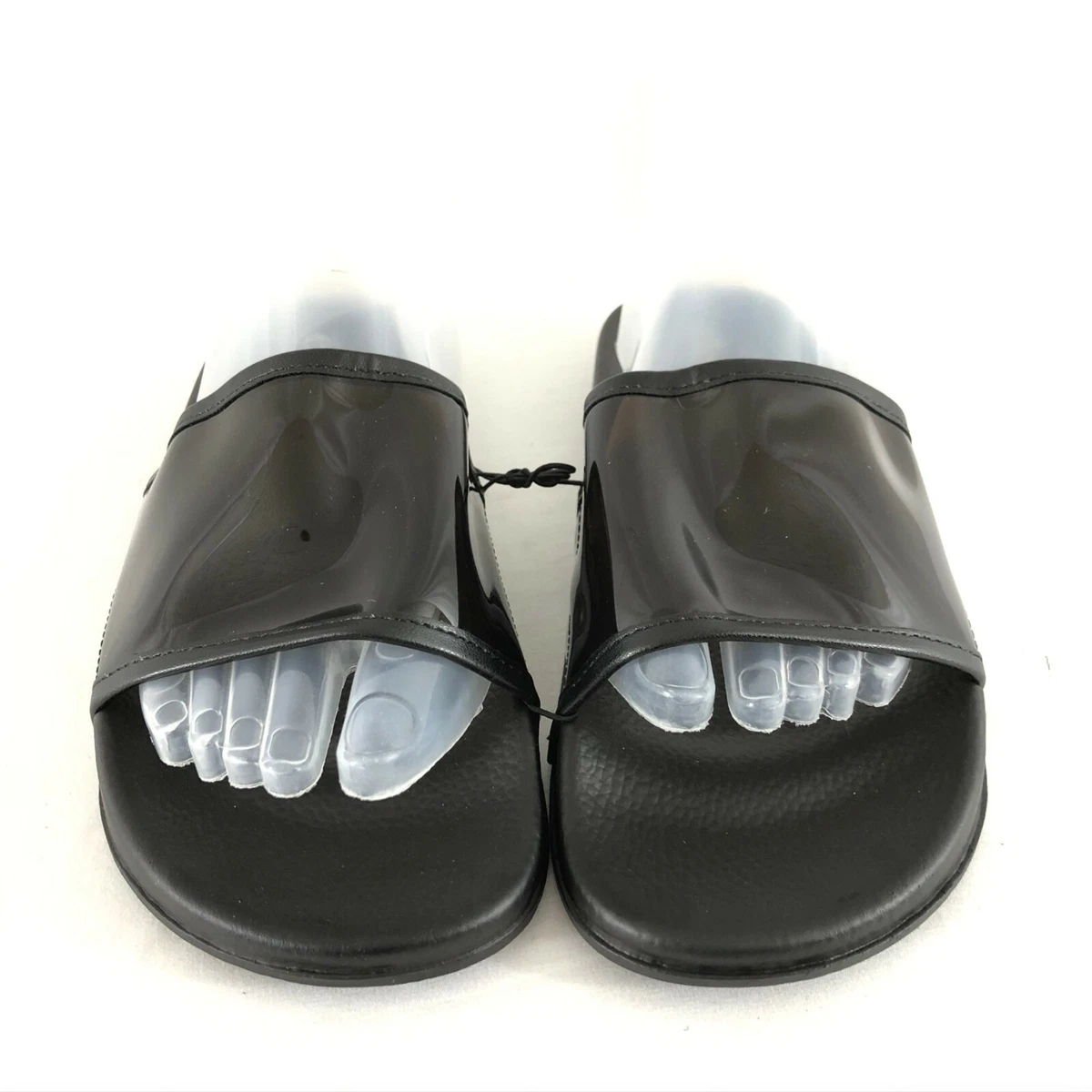 Rue 21 etc Womens Sandals Slides Flip Flops Shiny Black Slip On Size M 7 8