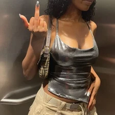 Solid Color Shiny Sexy Y2K Style Vest Top Summer Ladies Camisole Casual Basic