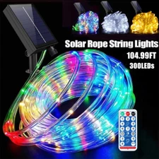 104FT Solar Rope Tube 300 LED Lights Waterproof String Light Outdoor Garden Lamp