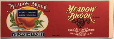 Meadow Brook Yellow Cling Peaches Vintage Unused Can Label Below U.S. Standard
