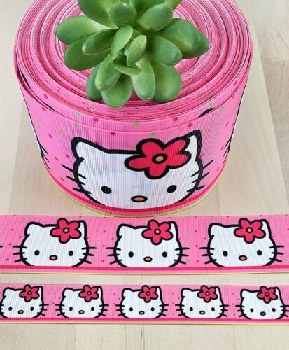 7/8, 1.5 and 3" (1 YD) Hello Kitty Grosgrain Ribbon Cat Sanrio Hair Bow Ribbon - Picture 1 of 1