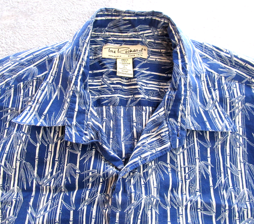 Tori Richard Shirt Mens L Blue Hawaiian Bamboo Short Sleeve Aloha Camp