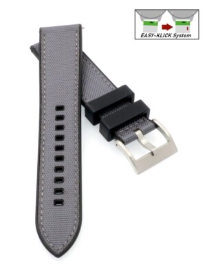 Premium Easy-Klick Fluorkautschuk-Nylon Uhrenarmband Modell Roadster grau 20 mm