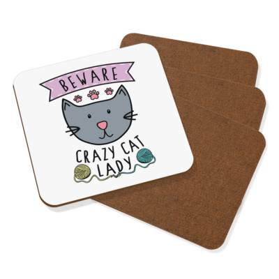 Beware Crazy Cat Lady Untersetzer Getränke Set Mit 4 - Lustig Tiere Kätzchen
