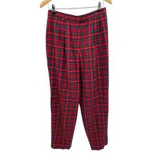 Vintage Talbots Trouser Pants Womens 12 Red Tartan Plaid Wool Lined High Waist