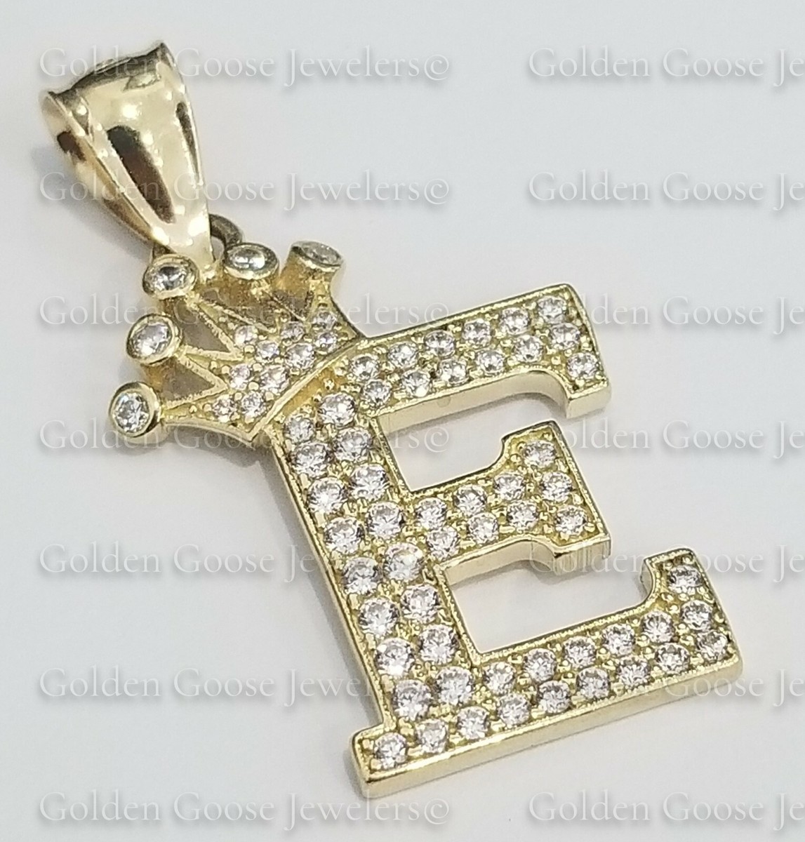 Clearance 10k Yellow Gold Crown Initial Alphabet Letter E Pendant