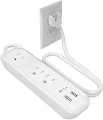 Flat Plug Power Strip Surge Protector with USB Ports, White Extension Cord 6 Fee