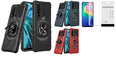 FOR TCL 30 XE 5G T767W Robotic Ring Hybrid Case Phone Cover + Tempered Glass