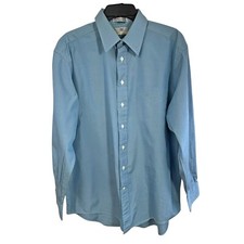 Aquascutum of London Blue 80s Two Ply Cotton Button Down Shirt Mens Size 16 1/2