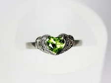 Sterling Silver Heart Cut Natural Peridot and Diamond Ring Size 8.75 JPI – 9970