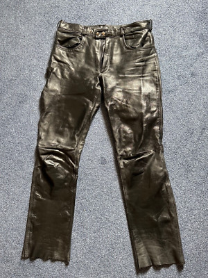  vintage Bikerhose Chopperhose Leder patina used WE35 black glatt