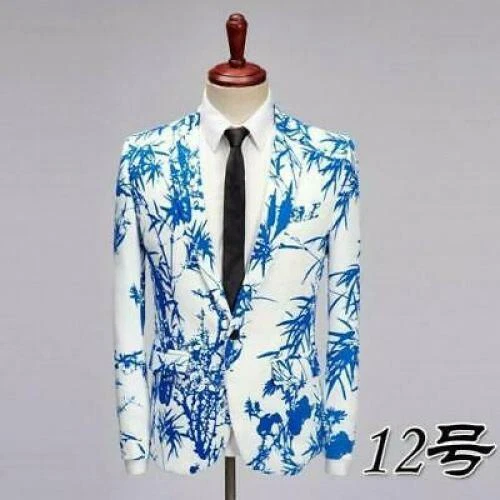 Herren chinesischer Stil Blumendruck Revers Mantel Jacke schmale Passform lässig Langarm - Bild 22 von 51