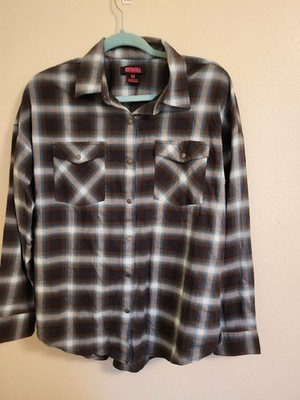 Rock & Roll Denim Mens Brown Plaid Button Down Shirt Size Medium