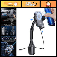 15W Fast Wireless Car Charger Cup Holder Phone Mount - Auto Clamping, Qi Compa