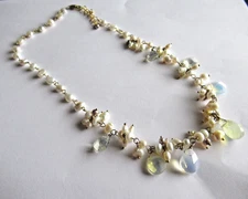 Freshwater pearl Moonstone or Opalite glass Victorian Revival Necklace