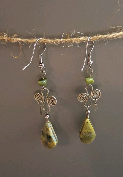 Handcrafted Wire Wrapped Stone Drop Earrings - image 2