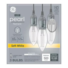 GE Pearl 60w Equiv 5.5w LED Filament Bulbs BC Candelabra Base Soft White 3-Pack