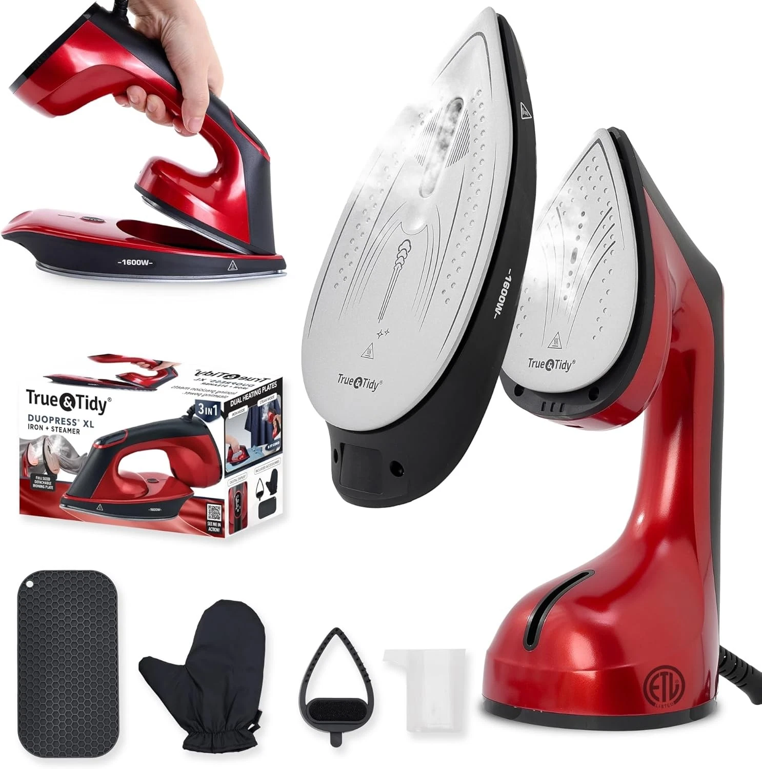 True & Tidy DuoPress XL 2 in 1 Clothes Steamer Iron 1600W