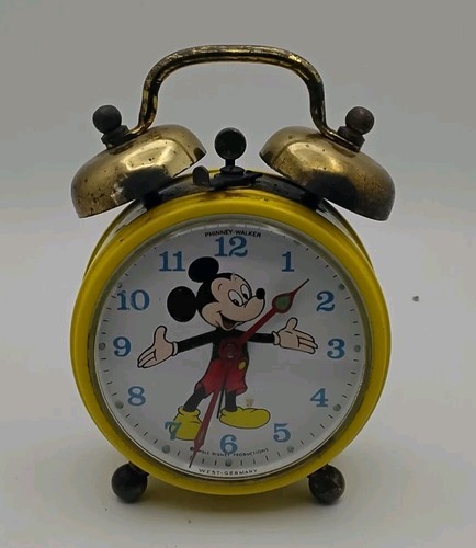 Vintage Mickey Mouse West Germany Twin Bell Alarm Clock Tested Works