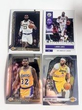 LeBron James Lakers Card Lot Magic Johnson Anthony Davis Prizm Topps 4 Card Lot