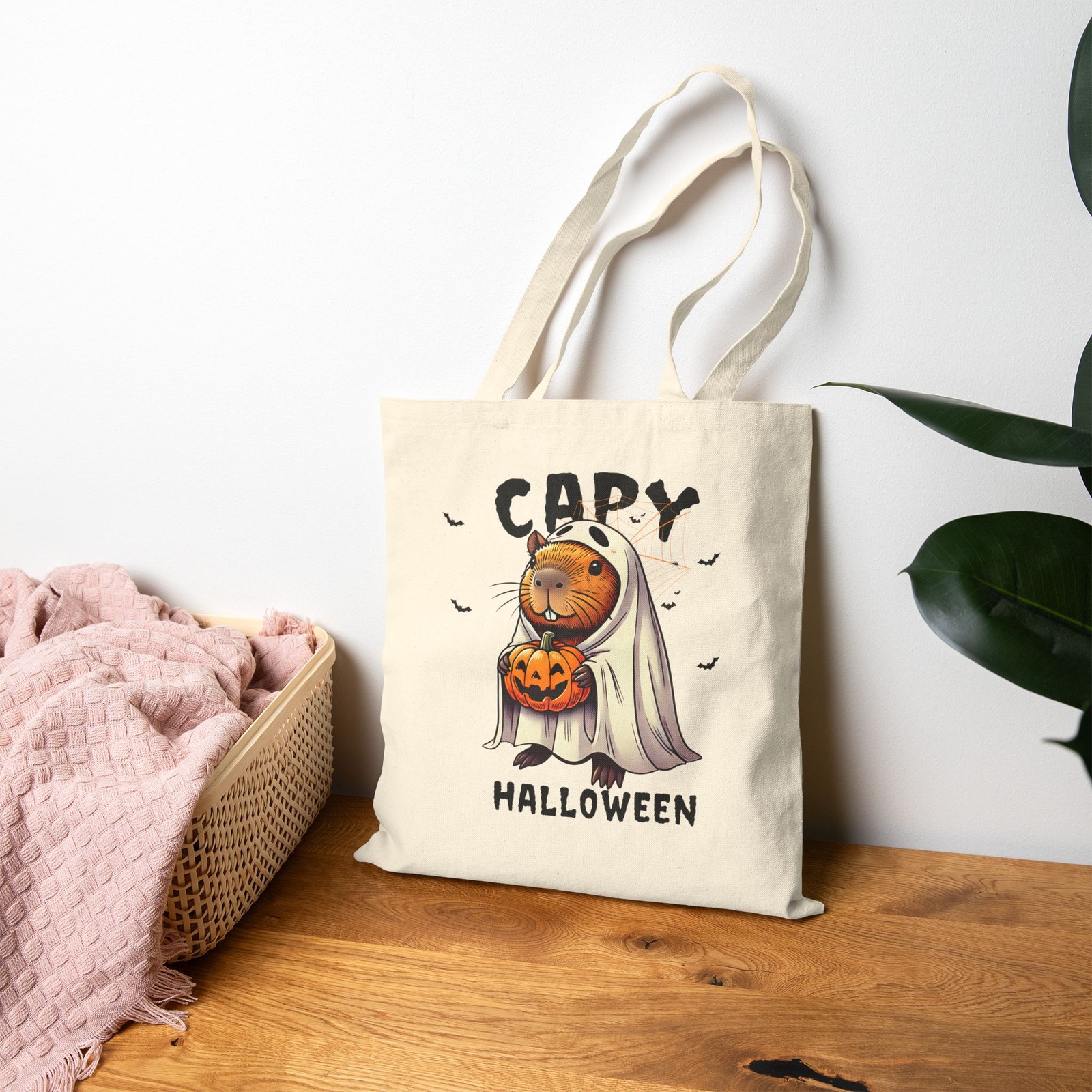 Capybara Cotton Tote Bag, Halloween Candy Bag, Reusable Tote, Gift, Eco-Friendly