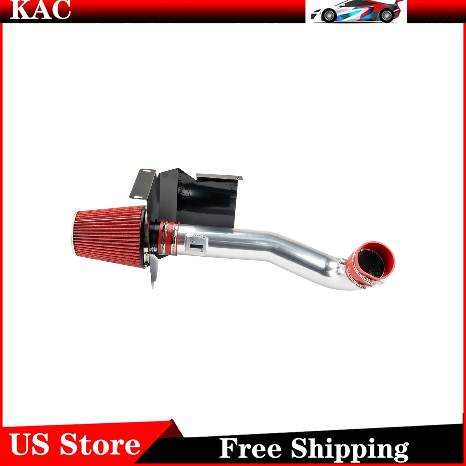 Cold Air Intake Kit + Red Filter 3.5" w/Heat For 14-18 GMC Sierra 1500 5.3L/6.2L