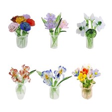 Artistic Simulated Glass Flowers And Vases Set For Living Room Table