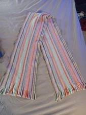 Drake's Lambswool and Angora Striped Scarf W Fringe Made In Scotland 55" x 9"