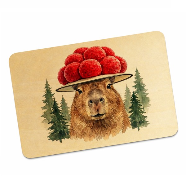 Capybara Mit Bollenhut Postkarte Aus Holz Schwarzwald Motiv-image
