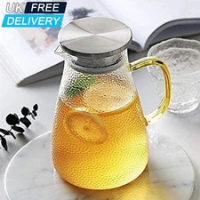 1.5L Glass Water Jug Pitcher Juice Cocktail Iced Tea with Stainless Steel Lid UK