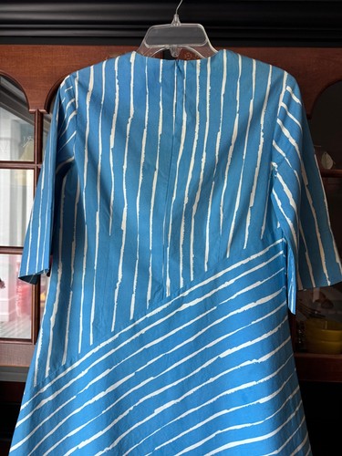 Marimekko Damen Minuetti Kleid Rakky Blau Streifen Baumwolle Popeline Halbarm 36 - Bild 3 von 13