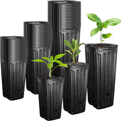 60Pcs Plastic Deep Plant Nursery Pots,Tall Tree Pots,Black Deep Seedling Contain