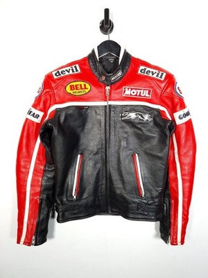 Vintage Hunter Motorradjacke Gr. XS Herren schwarz rot Leder Teufel Motul