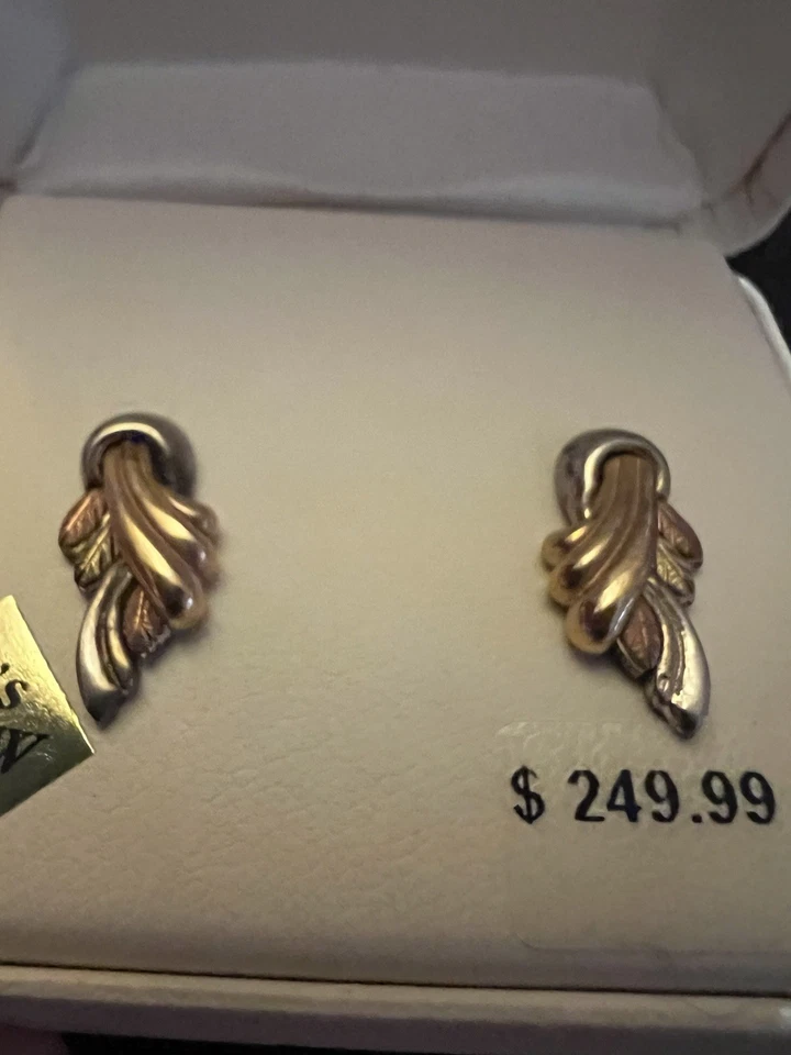 Pendientes, pendientes, hojas, tachuelas de oro Black Hills, bonitos, Foto 3 de 4