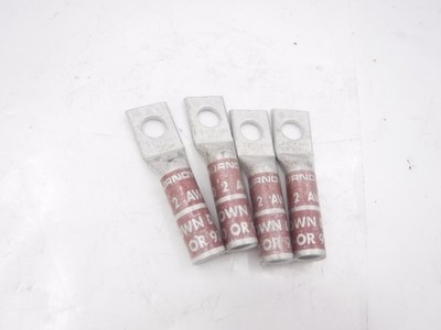 4 Pack Burndy 2AWG 1 Hole 5/16''Stud Brown Long Barrel Copper Compression Lugs