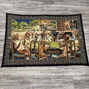 Vintage Dogs Playing Poker Cards Tapestry Art Wall Hanging 54”x37”