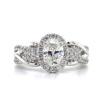 Vera Wang 14K White Gold Oval Center W/Diamond Halo Infinity Twist Shank Ring