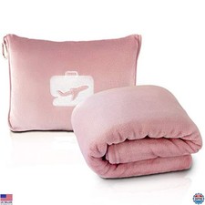 Travel Blanket Pillow Set - Ultra-Soft, Compact, 65x40", Carry Case, Clip