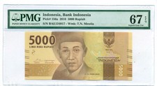 Indonesia 2016 5000 Rupiah Bank Note Superb Gem Unc 67 EPQ PMG