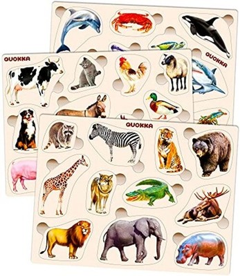  Wooden Puzzles for Toddlers 1-3   3xSET Toddler Puzzles Ages Realistic Animals