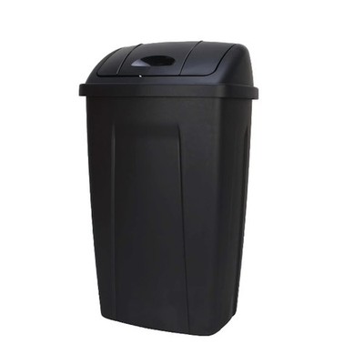 13 Gallon Kitchen Trash Can with Swing Lid, Black Plastic Garbage Bin