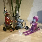 Schylling Vintage Tin Wind-Up Toys Duck Tricycle Elephant Tricycle Skier Lot