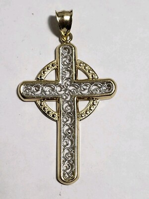 10 Karat Yellow And White Gold Cross Pendant