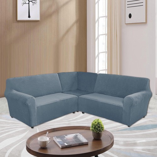 Stretch Velvet L Shape 5 Seater Sofa Cover Corner Sectional Couch Sofa Slipcover - Picture 84 of 118