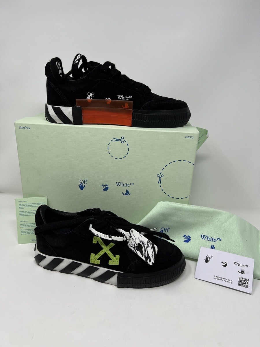 Off White Black Suede Green Vulcanized Low Top Sneakers Size 36